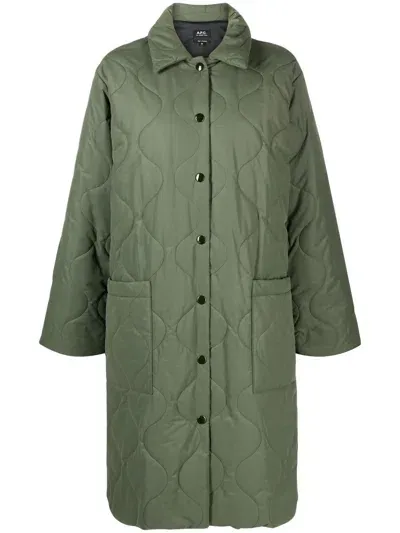 Apc Single-breasted Quilted Coat In Grey