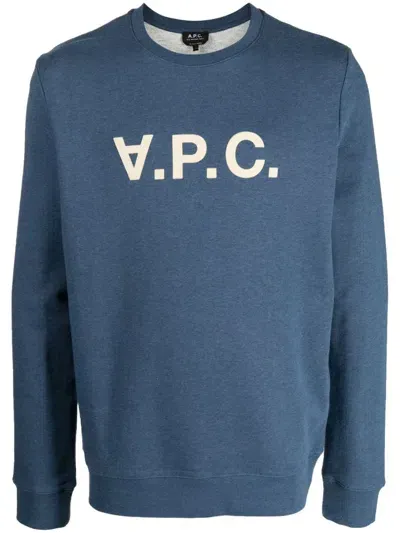 Apc V.p.c. Flocked-logo Sweatshirt In Blue