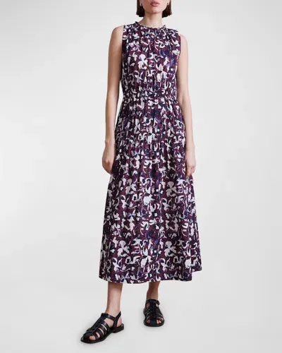 Apiece Apart Arte Floral-print Organic Cotton Midi Dress In Aqua Di Fiore Fig