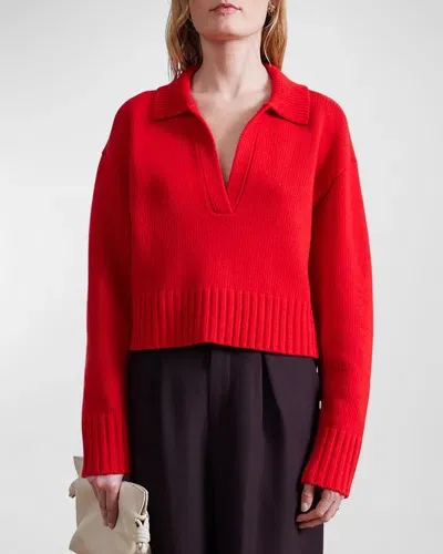 Apiece Apart Cropped Merino Wool-cashmere Henley In Chili