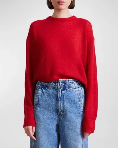 Apiece Apart Lightweight Crewneck Cashmere-silk Sweater In Red