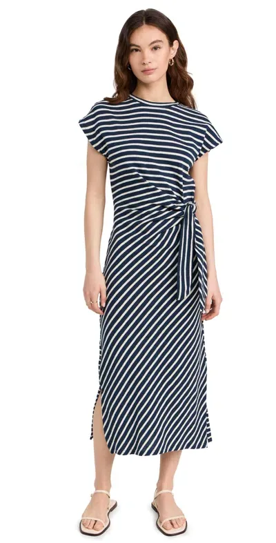 Apiece Apart Vanina Cinched Waist Dress In Navy/cream Stripe In Multi