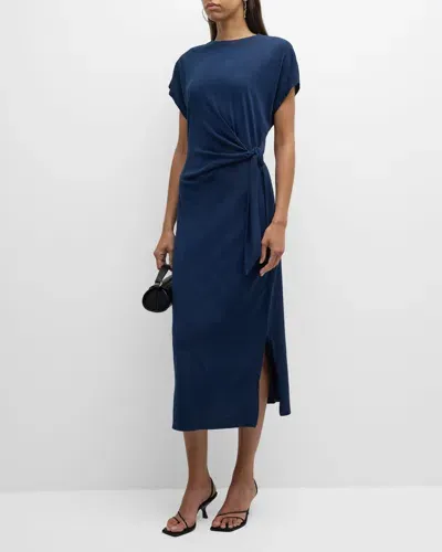 Apiece Apart Vanina Cinched-waist Organic Cotton Midi Dress In Indigo