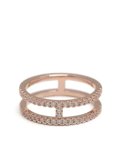 Apm Monaco Womens Rose Gold Alloy Croisette Double-line Pave Cubic-zirconia 18ct Gold-plated Ring