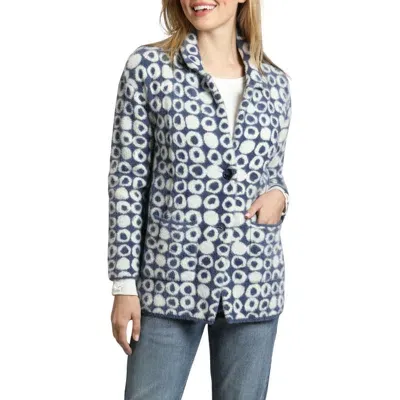 Apny Abstract Dot Cozy Cardigan In Blue/white