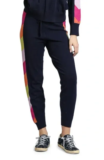 Apny Colorful Side Stripe High Waist Joggers In Navy