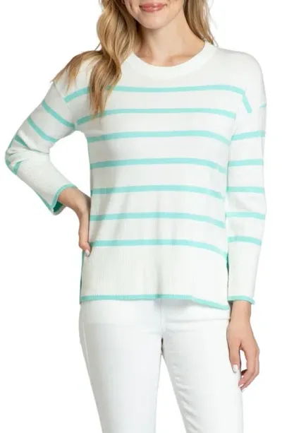 Apny Half And Half Stripe Sweater In Aqua Multi In White