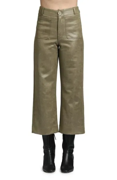 Apny High Waist Faux Leather Crop Wide Leg Pants In Olive