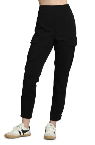 Apny High Waist Ponte Cargo Pants In Black