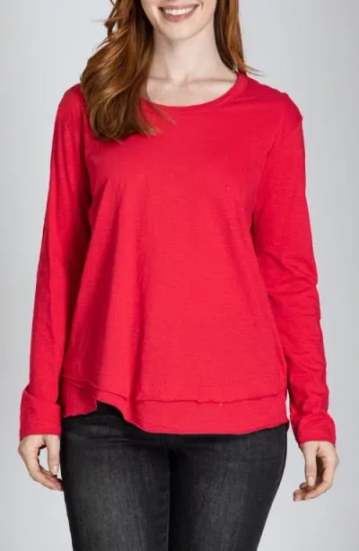 Apny Layered Hem Cotton Slub Top In Red