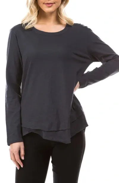 Apny Layered Hem Cotton Slub Top In Charcoal