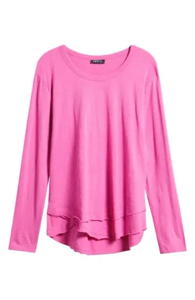 Apny Layered Hem Cotton Slub Top In Raspberry