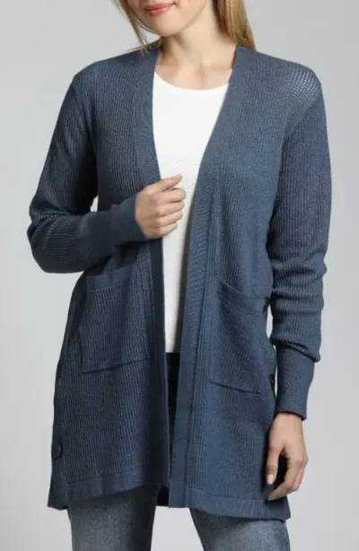 Apny Side Button Duster Cardigan In Heather Indigo