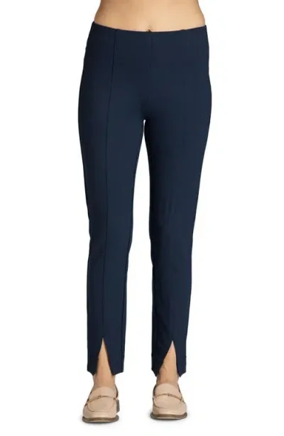 Apny Split Hem Pull-on Crop Slim Pants In Navy