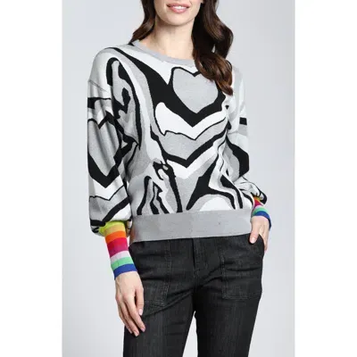 Apny Swirl Heart Sweater In Grey Multi