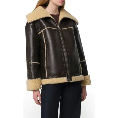 Apparis Calina Bonded Faux Shearling Coat In Brown