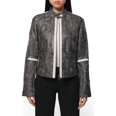 Apparis Casey Distressed Crop Faux Leather Moto Jacket In Grey