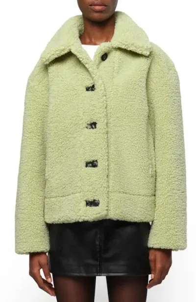 Apparis Charlie Reversible Faux Shearling Short Coat In Pistachio