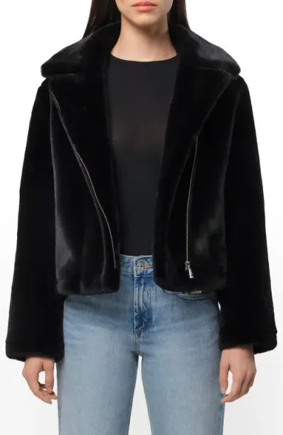 Apparis Dahlia Pluche™ Faux Fur Moto Jacket In Noir