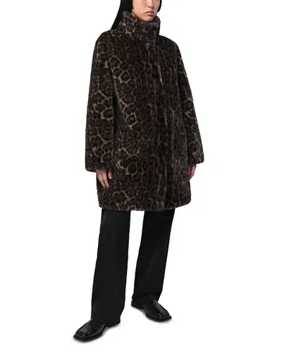 Apparis Faux Fur Blair Leopard Mid Length Coat In Dark Leopard