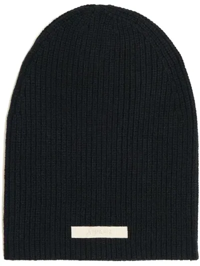 Apparis Logo-patch Ribbed-knit Beanie In Black