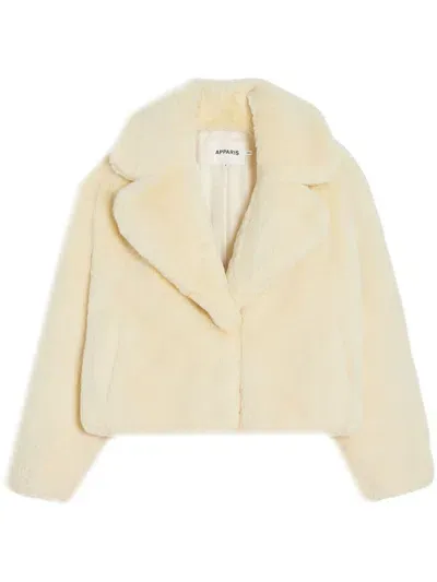 Apparis Miller Wide-lapels Faux-fur Jacket In Neutral