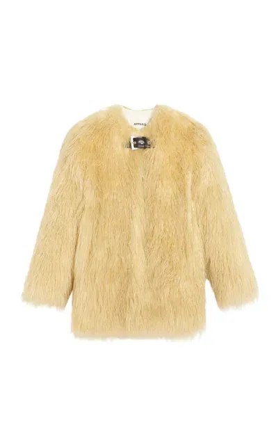 Apparis Petra Recycled Mongolian Fur Coat In Tan