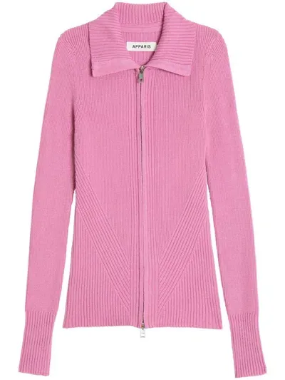 Apparis Ribbed Knit Cardigan In Pink