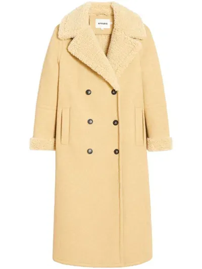 Apparis Simone Double-breasted Coat In Yellow