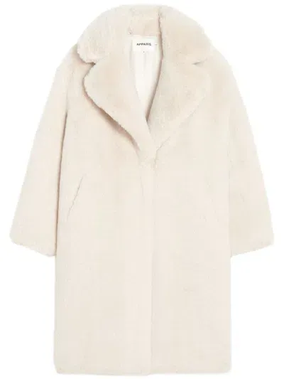 Apparis Steffi Wide-lapels Faux-fur Coat In Neutrals