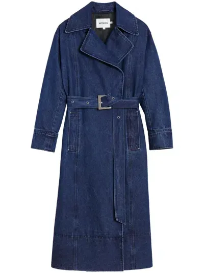 Apparis Tate Belted Double-breasted Coat In Blue