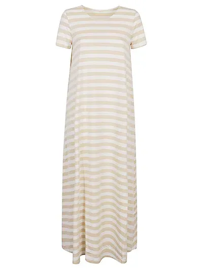 Apuntob Striped Cotton Long Dress In Beige