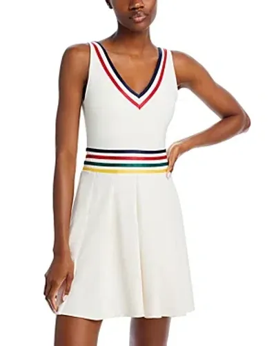 Aqua Athletic X Venus Williams Striped V Neck Pleated Mini Dress - Exclusive In Ivory