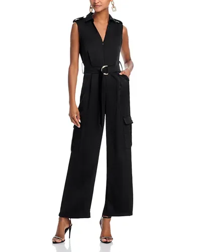 Aqua Belted Cargo Jumpsuit - Exclusive In Black