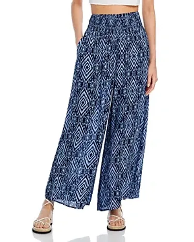 Aqua Ikat Print Smocked Waist Pants - Exclusive In Eclipse