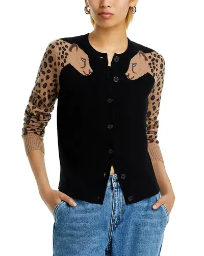 Aqua Cashmere Cheetah Sleeve Cardigan - Exclusive In Black