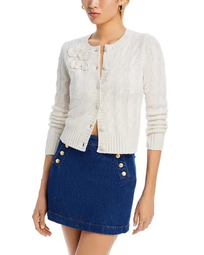 Aqua Cashmere Crewneck Cable Knit Cardigan - Exclusive In Ivory