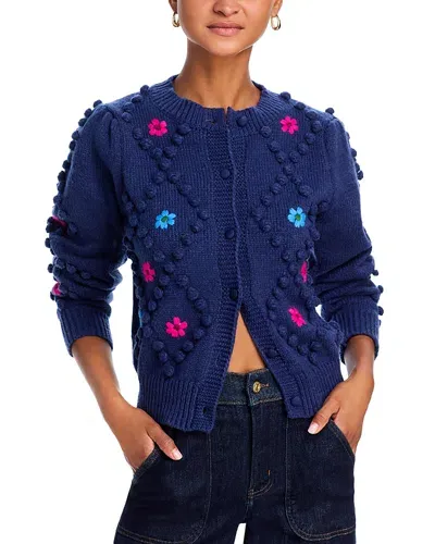 Aqua Crewneck Cardigan Sweater - Exclusive In Navy