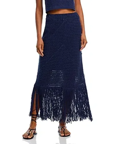 Aqua Crochet Fringe Maxi Skirt - Exclusive In Navy