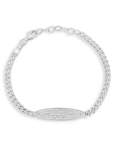 Aqua Cubic Zirconia Pave Id Bar Bracelet - Exclusive In Silver