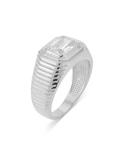 Aqua Cubic Zirconia Ribbed Dome Ring - Exclusive In Silver