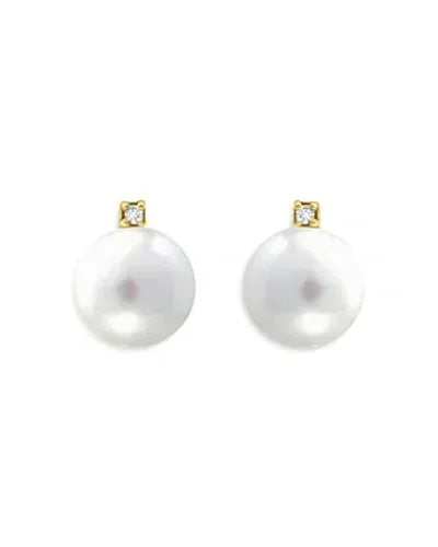 Aqua Cultured Freshwater Pearl & Cubic Zirconia Accent Stud Earrings In White/gold