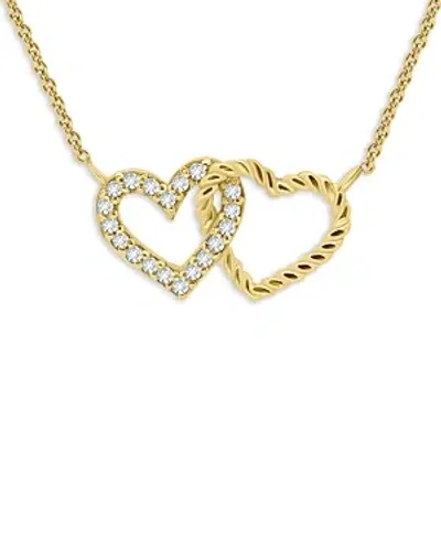 Aqua Double Interlocking Hearts Necklace, 16 - Exclusive In Gold