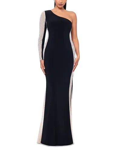 Aqua Embellished Gown - Exclusive In Black/nude/silver