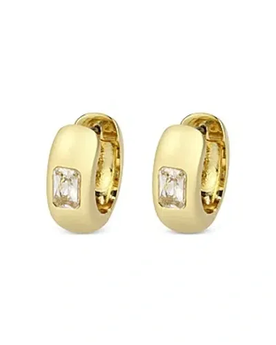 Aqua Emerald Cut Inset Huggie Hoop Earrings - Exclusive In Gold