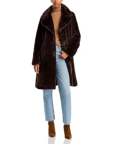 Aqua Faux-fur Coat With Wide Lapels- Exclusive In Dark Brown