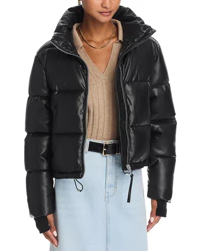 Aqua Faux Leather Puffer Jacket - Exclusive In Black