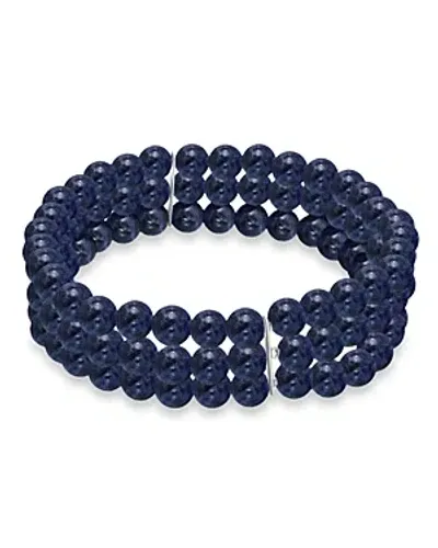 Aqua Gemstone Beaded Triple Row Stretch Bracelet - Exclusive In Sodalite/silver