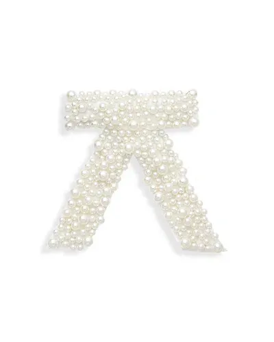 Aqua Imitation Pearl Bow Hair Barrette - Exclusive In White