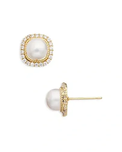 Aqua Imitation Pearl Pave Stud Earrings - Exclusive In White/gold